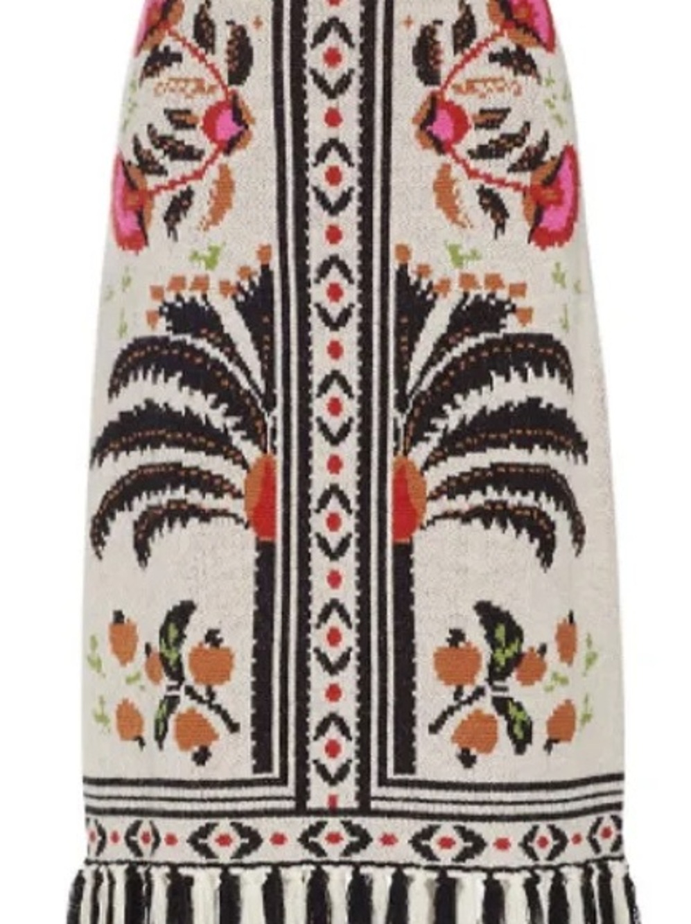 FARM Rio Cream Knit Midi Skirt with Pink and Orange Floral Motif - Picture 2 of 3